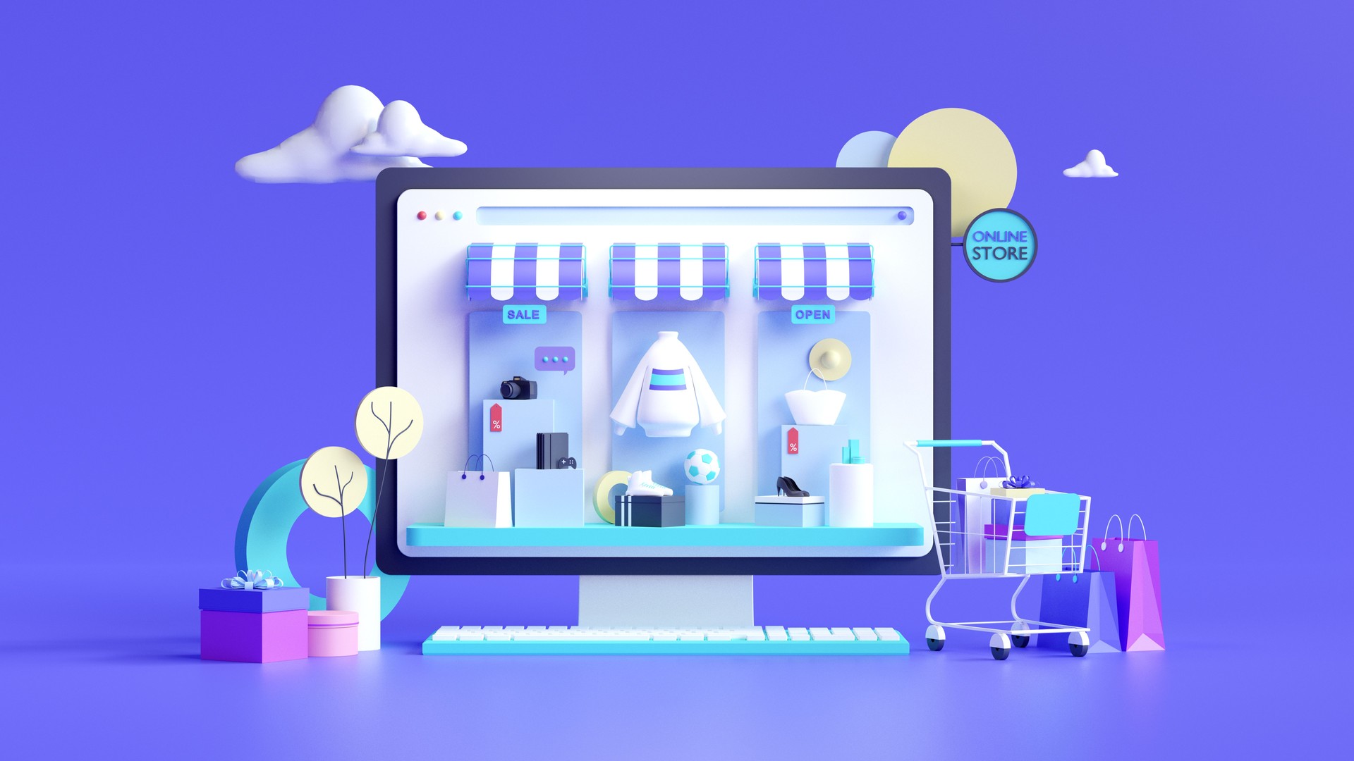 Shopping on-line. Online store on website or mobile application. 3d rendering background. digital marketing shop